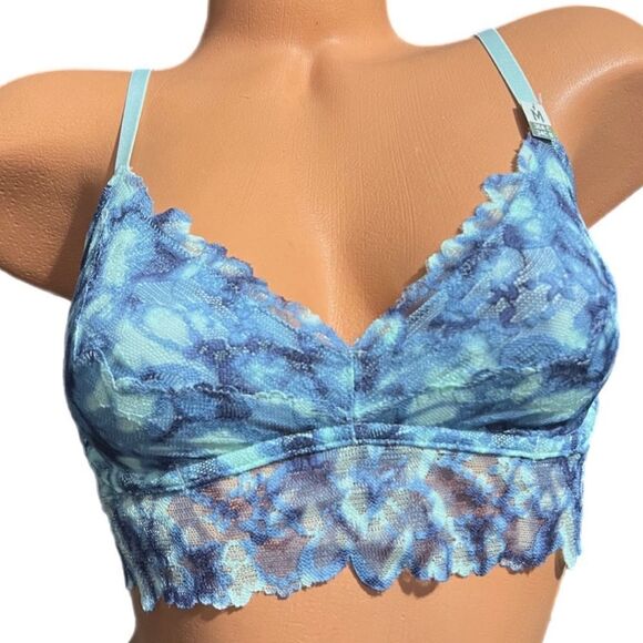 Victoria’s Secret Pink Underwire unlined lace Bralette Bra Blue tie dye Medium - Picture 2 of 5